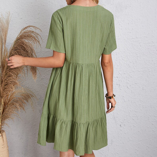 Casual Loose Ruffled Women's V-Neck Short Sleeve Dress