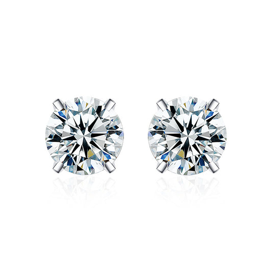 Classic Four Claw Moissanite Stud Earrings in Sterling Silver Gold Plated