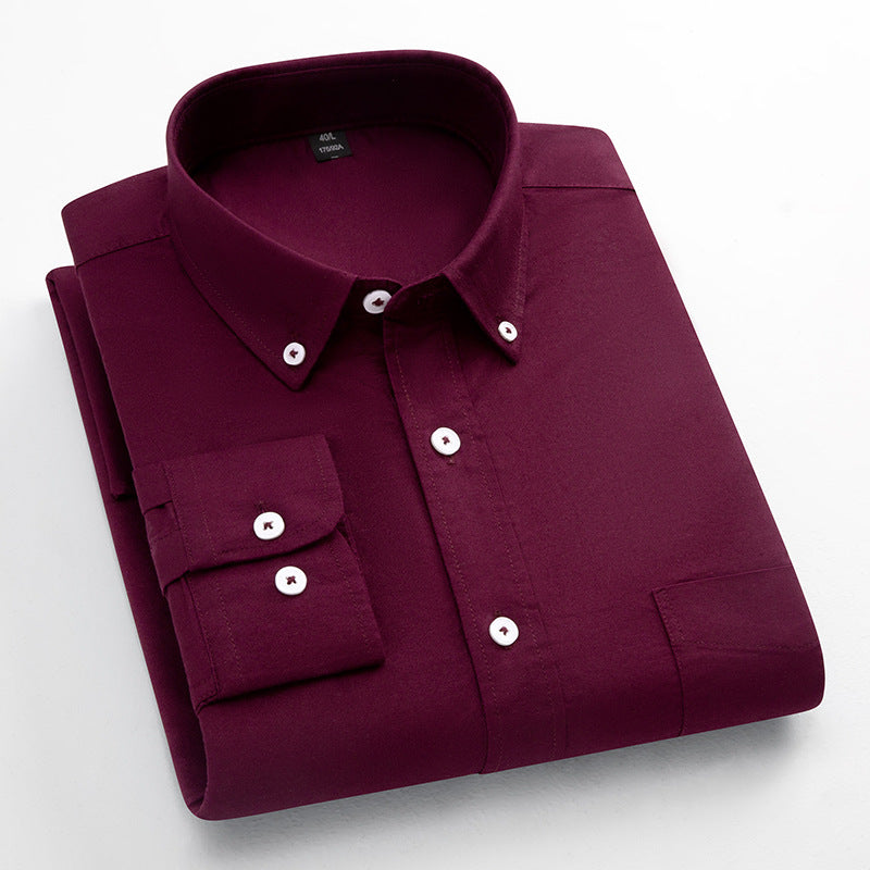 Mens Breathable Oxford Shirt - Pure Cotton Solid-Color Slim Fit