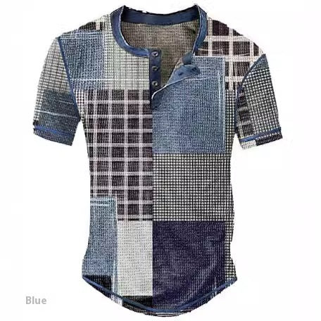 Men's Plaid Color Block T-Shirt - Short Sleeve Graphic Tee