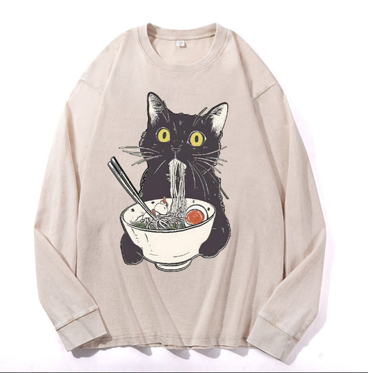 Washed Cotton Sweatshirt - Long-sleeve Drawstring Pure Cotton Design