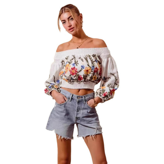 Women's Fashion Off-Shoulder Fashion Top with Spicy Girl Print