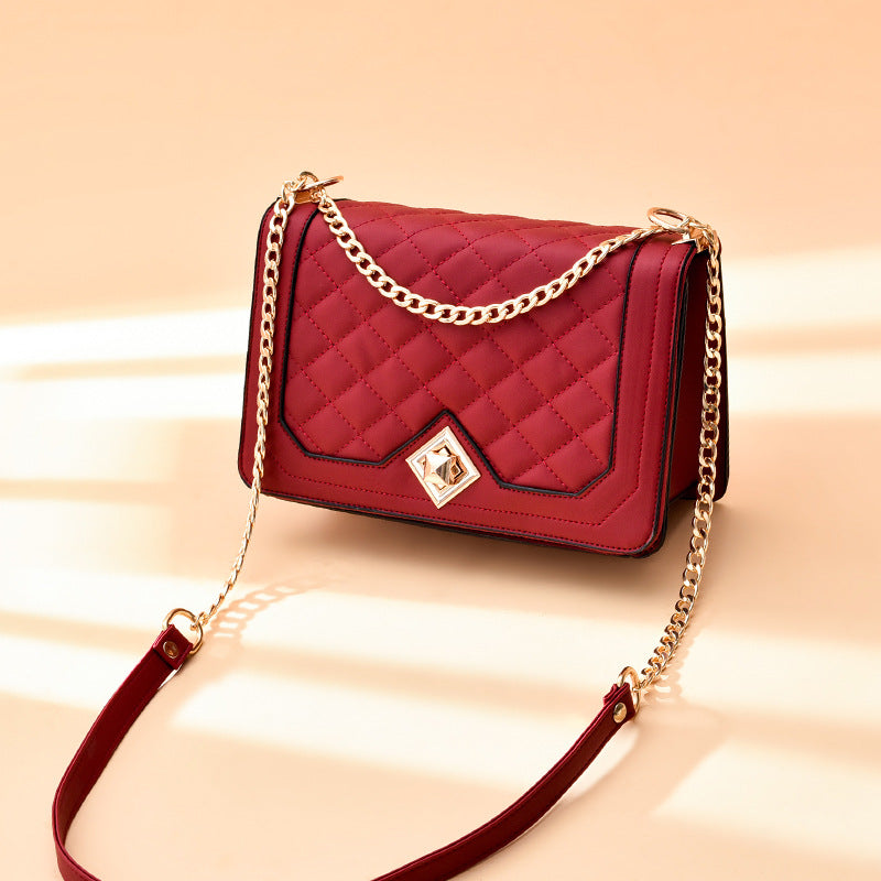 One-Shoulder Handbag with Diagonal Cross Embroidery and Portable Design