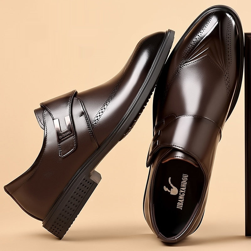 Mens Full-Grain Cowhide Leather Shoes with Pipe-Shaped Toe - Premium Quality Mens Full-Grain Leather Shoes