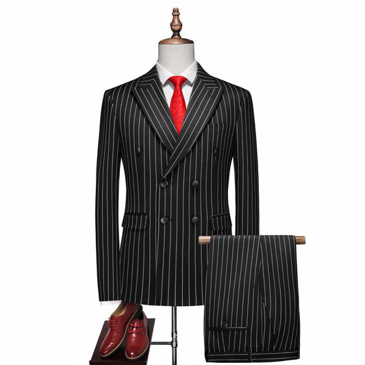 Casual Double-Breasted Striped Suit Set for Effortless Style