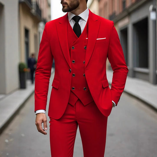 Double-breasted Three-Piece Suit Set for Men – Stylish Business Attire