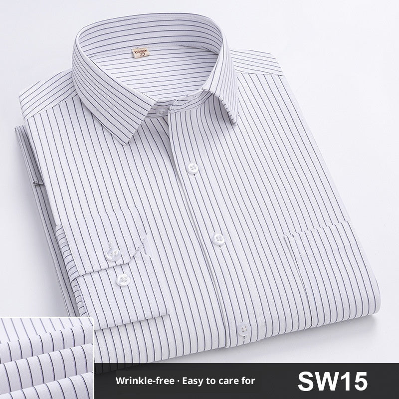 Mens Wrinkle-Free Blue-Striped Work Shirt for Effortless Style and Comfort