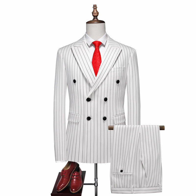 Casual Double-Breasted Striped Suit Set for Effortless Style