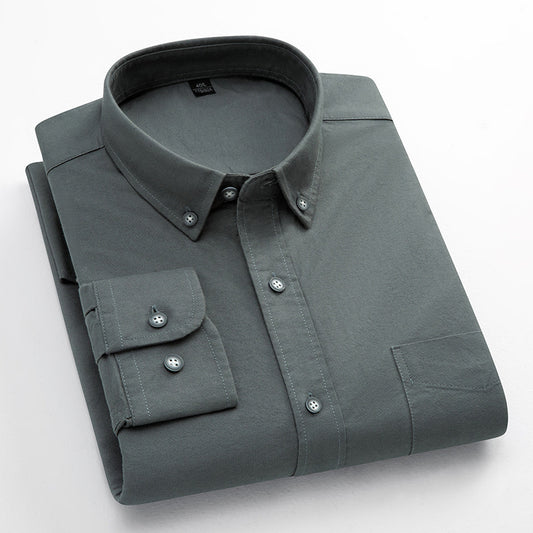 Mens Breathable Oxford Shirt - Pure Cotton Solid-Color Slim Fit