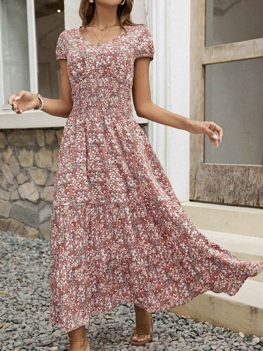 Soft Breathable Machine Washable Women's Floral V-Neck Dress