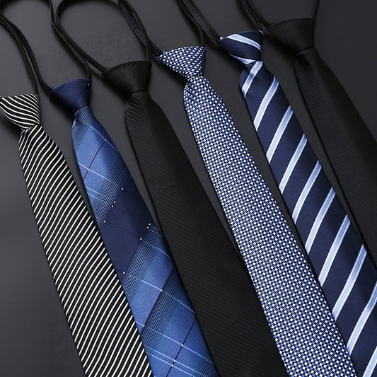Mens Formal Zipper Tie with Blue Stripes for Business Attire