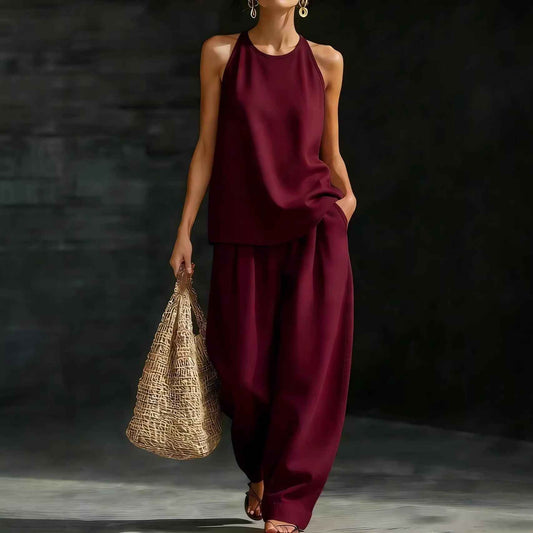 New Womens Sleeveless Casual Set - Fashionable Crew-Neck Design