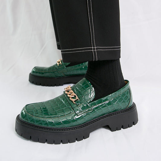 Men's Crocodile Pattern Leather Shoes with Thick Bottom