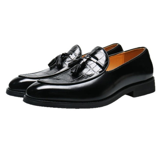 Mens Pointed-Toe Leather Slip-On Shoes for Business-Casual Style