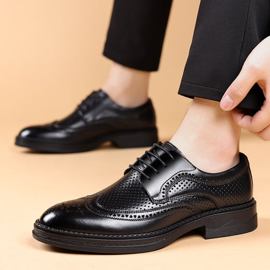 Men's Hollow Leather Casual Shoes for Business and Formal Wear
