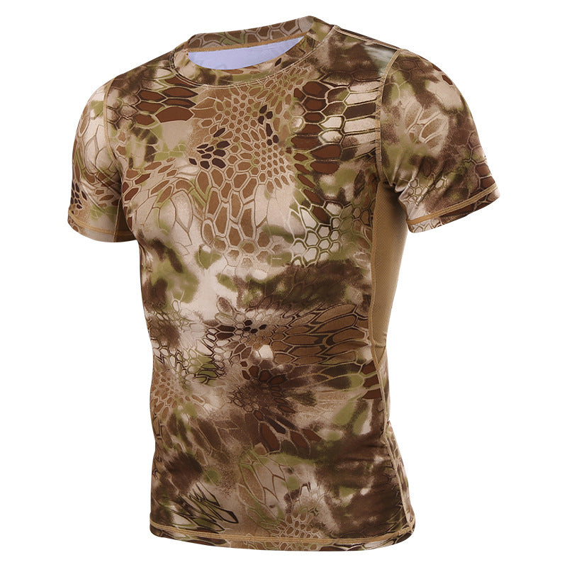 Slim-Fit Casual Crew-Neck Python-Pattern Outdoor T-Shirt for Hiking and Running