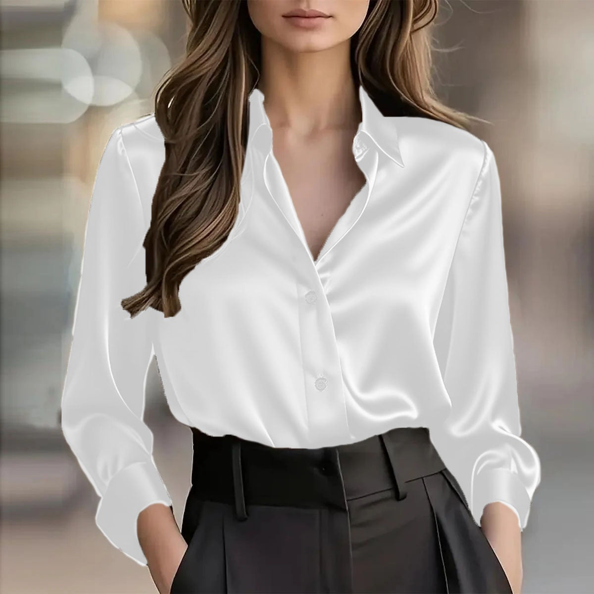 Elegant Satin Blouse with Long Sleeves - Ideal for Any Occasion
