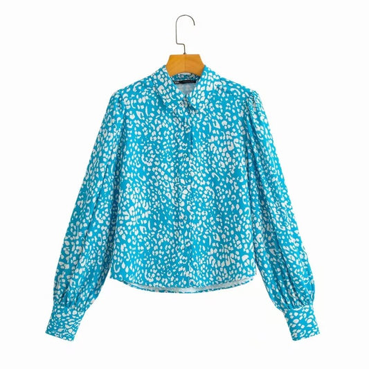 Chic Loose Leopard Print Blouse with Long Sleeves - Neon North Clothing