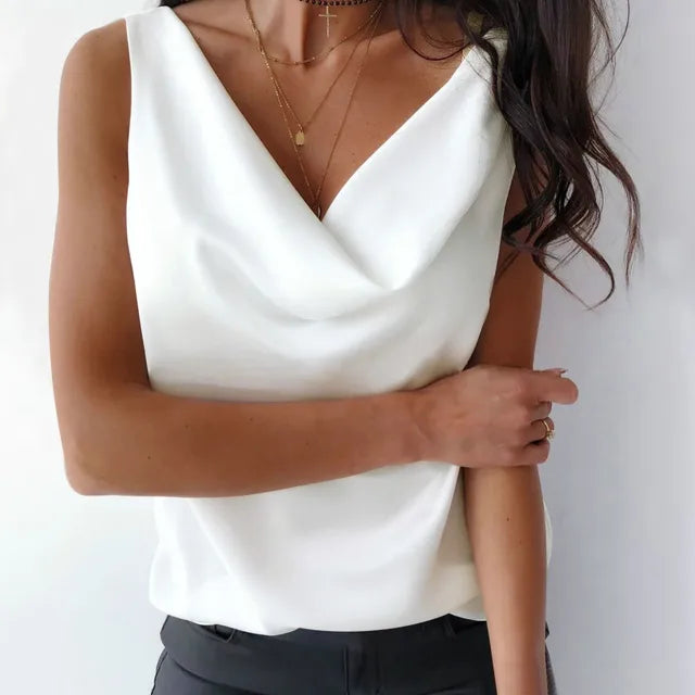Women Silk Satin Tank Cowl Neck  Blouse - Neon North Clothing