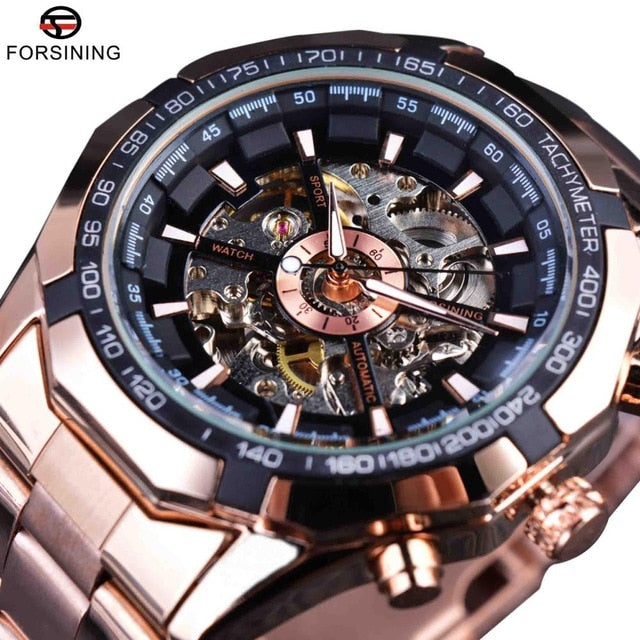 FORSINING Men's Skeleton Watch - Luxury Waterproof Silver Stainless Steel Design - Neon North Clothing
