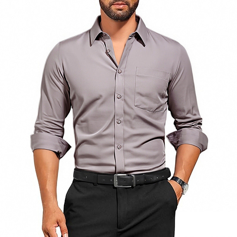Men's Wrinkle-Resistant Dress Shirt - Breathable Stretch Solid Color Long Sleeve Regular Fit