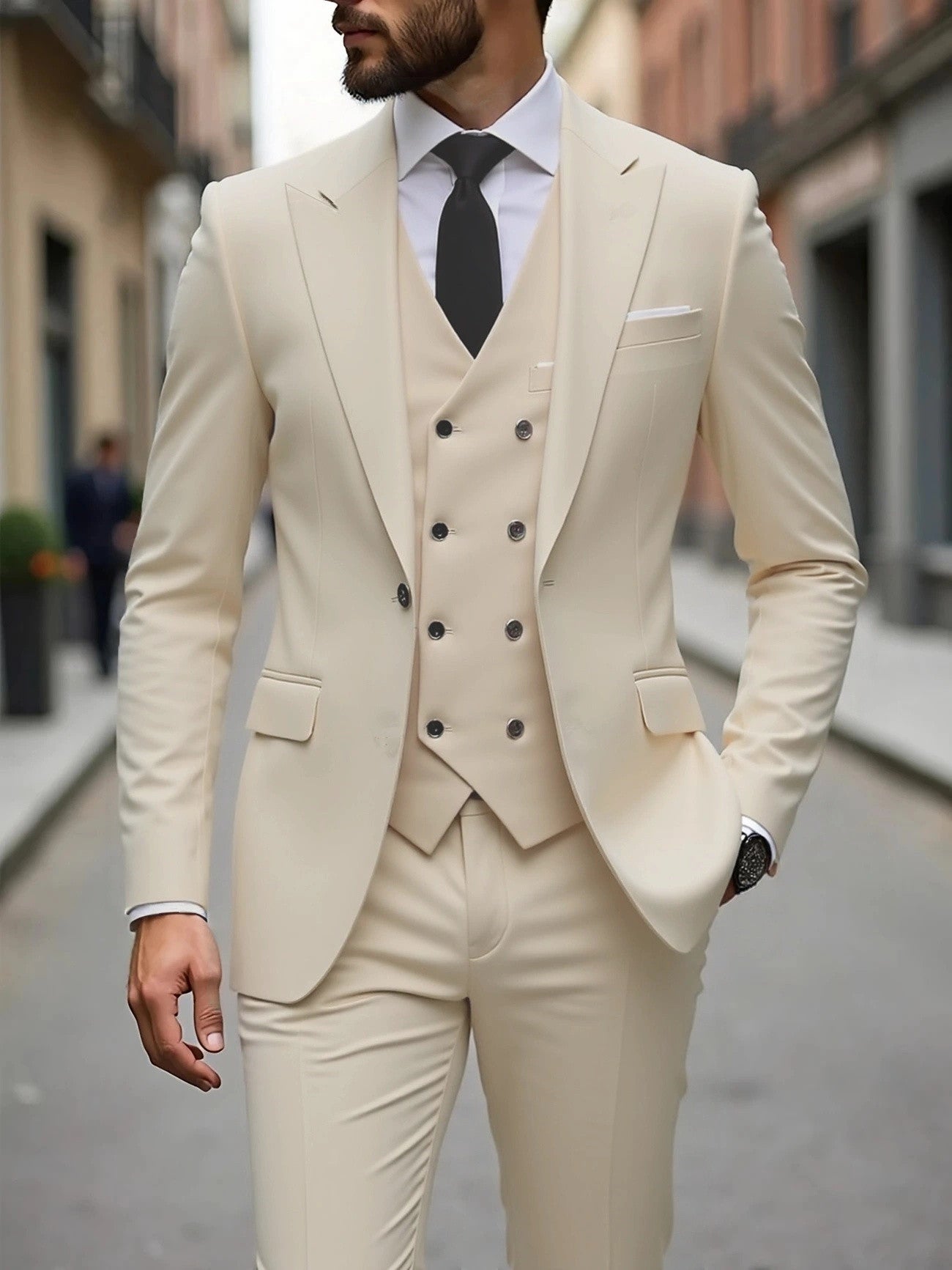 Double-breasted Three-Piece Suit Set for Men – Stylish Business Attire