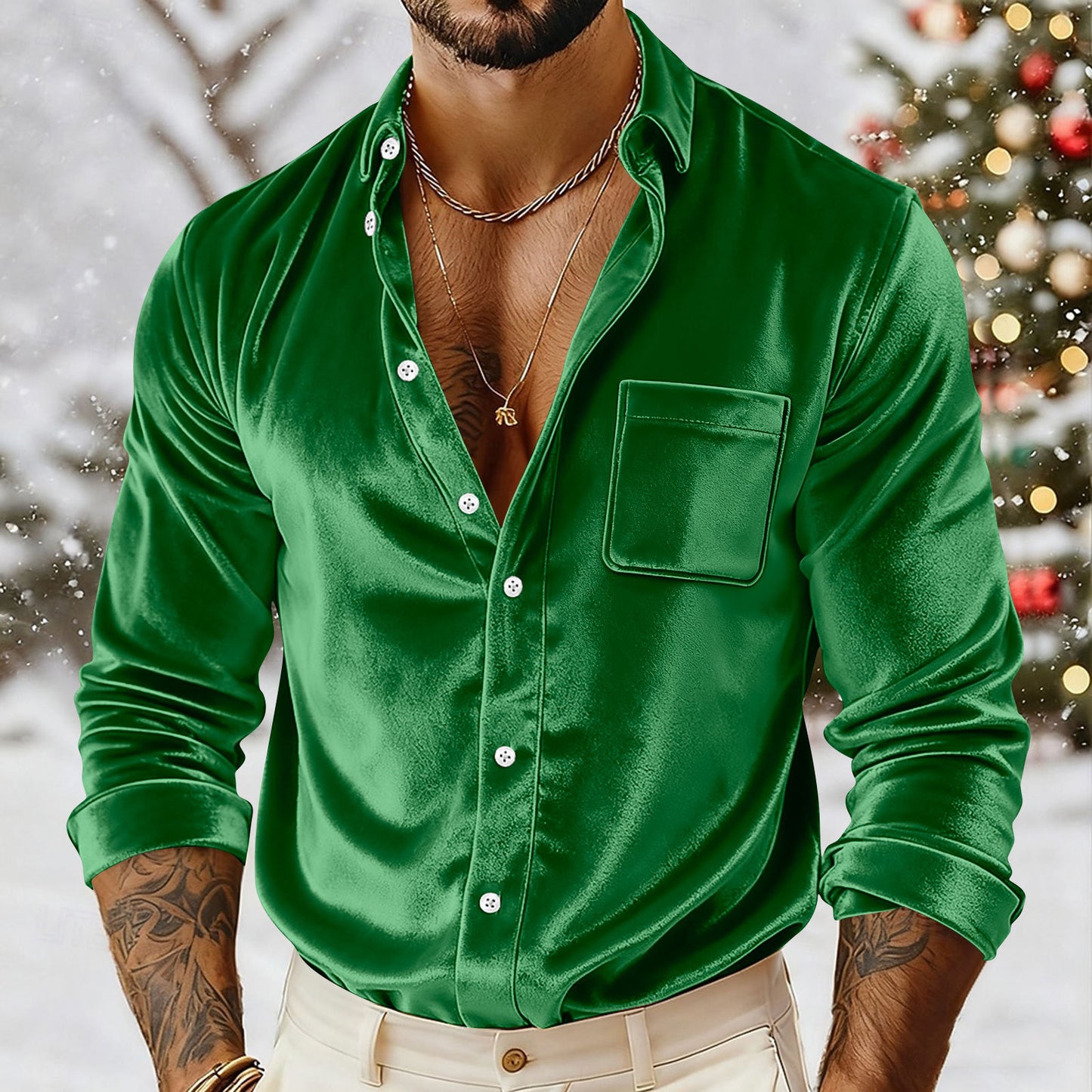 Mens Gold Velvet Shirt - Loose Fit Button-Up for Ultimate Comfort