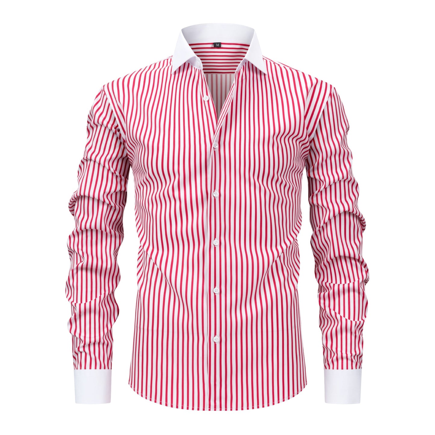 Mens Wrinkle-Resistant Slim Fit Shirt with Windsor Collar and Long Sleeves