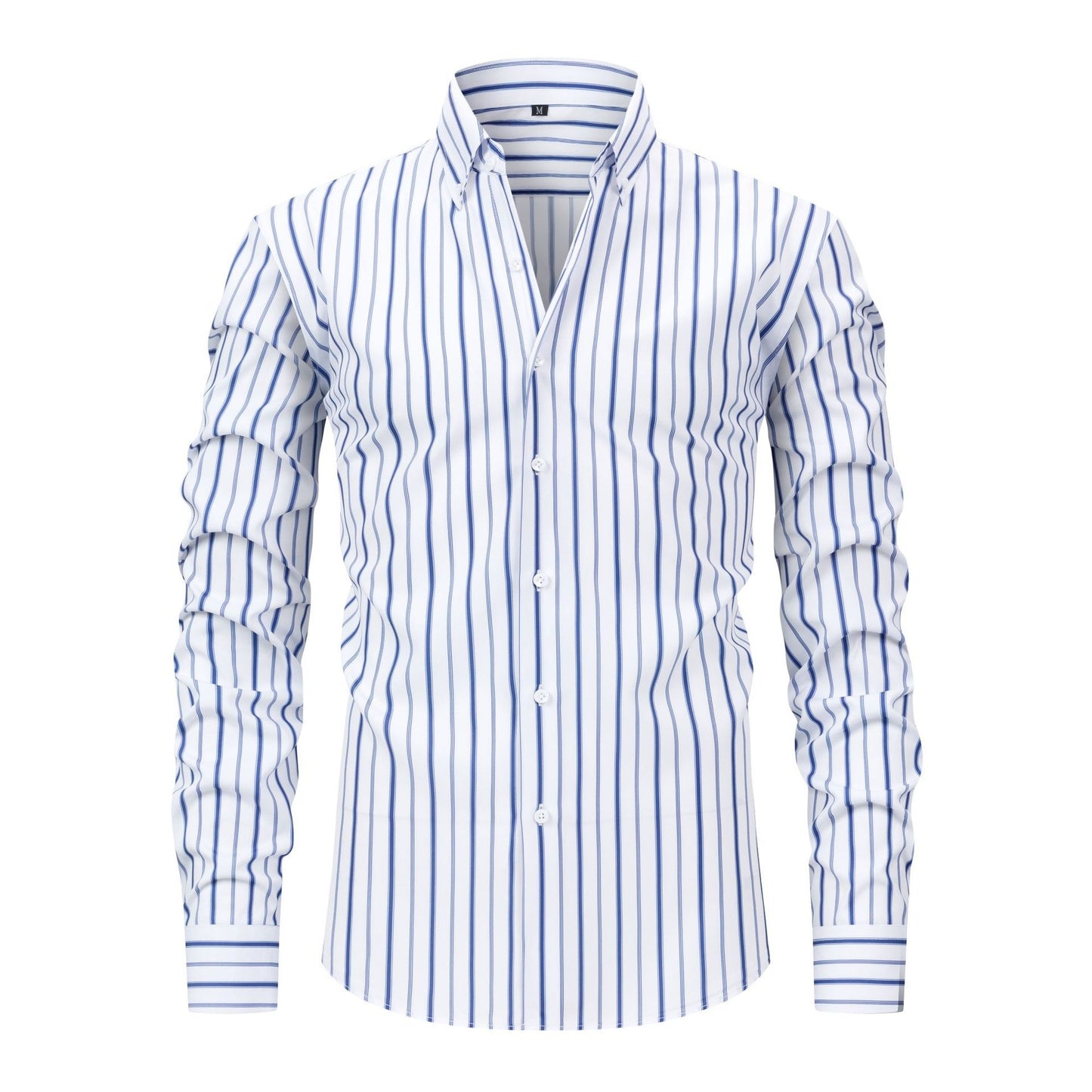 Men's Striped Lapel Shirt with Digital Print - Long-Sleeved Style