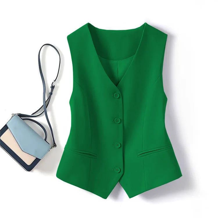 V-Neck Waistcoat Vest Sleeveless Jacket Blouse - Neon North Clothing