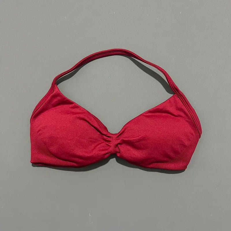 Strappy Backless Yoga Gym Bra with Push-up Removable Cups - Neon North Clothing