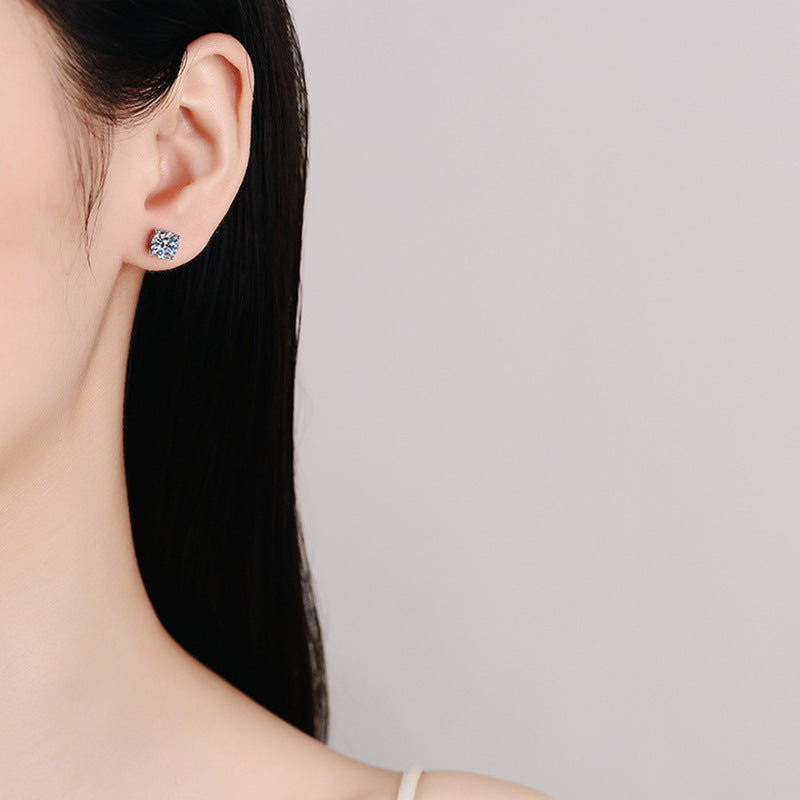 Classic Four Claw Moissanite Stud Earrings in Sterling Silver Gold Plated