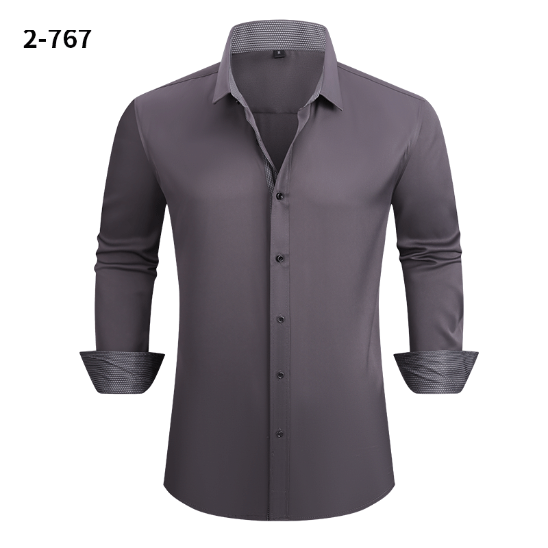 Men's Stretch Business Casual Shirt - Long-sleeved Slim Fit with Four-way Stretch