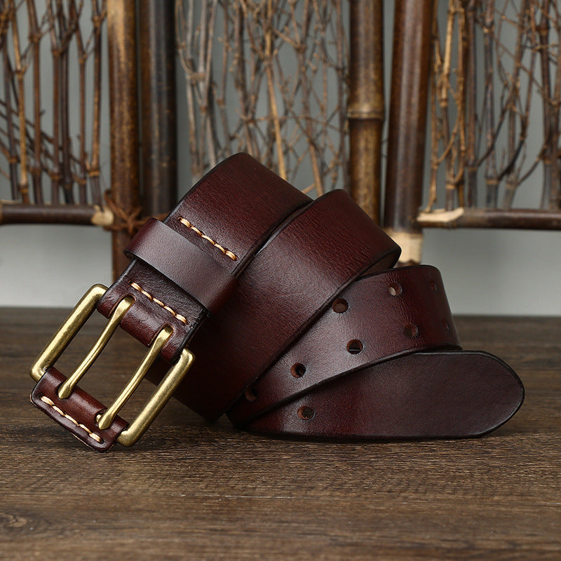 Men's Leather Belt Double Pin Buckle - Neon North Clothing