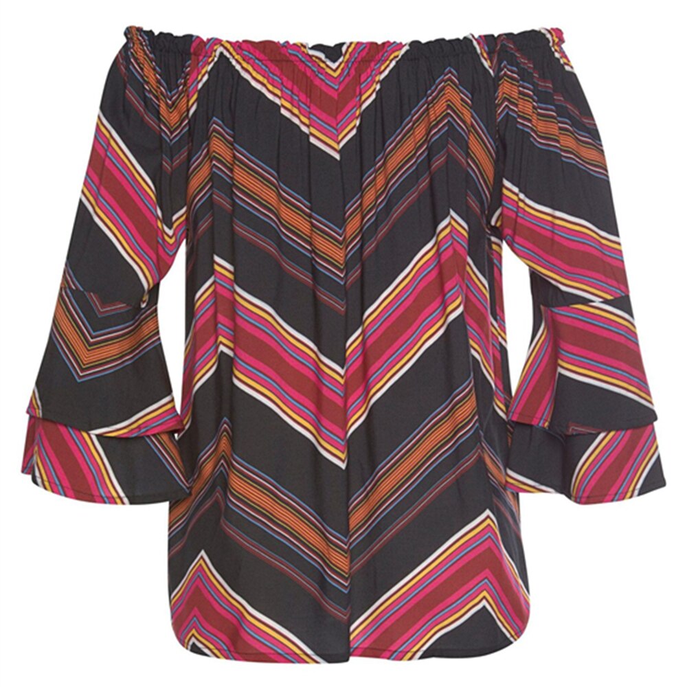 Printed Carmen Off Shoulder Blouse with Elastic Neckline and Flare Sleeves for Women - Neon North Clothing