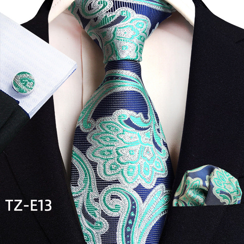 Paisley Tie Set with Square Scarf and Cufflinks - Three-Piece Accessory Set - Neon North Clothing