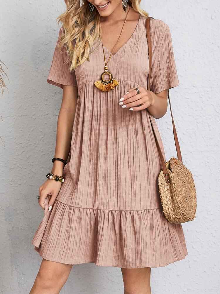 Casual Loose Ruffled V-Neck Dress for Stylish Comfort and Effortless Chic