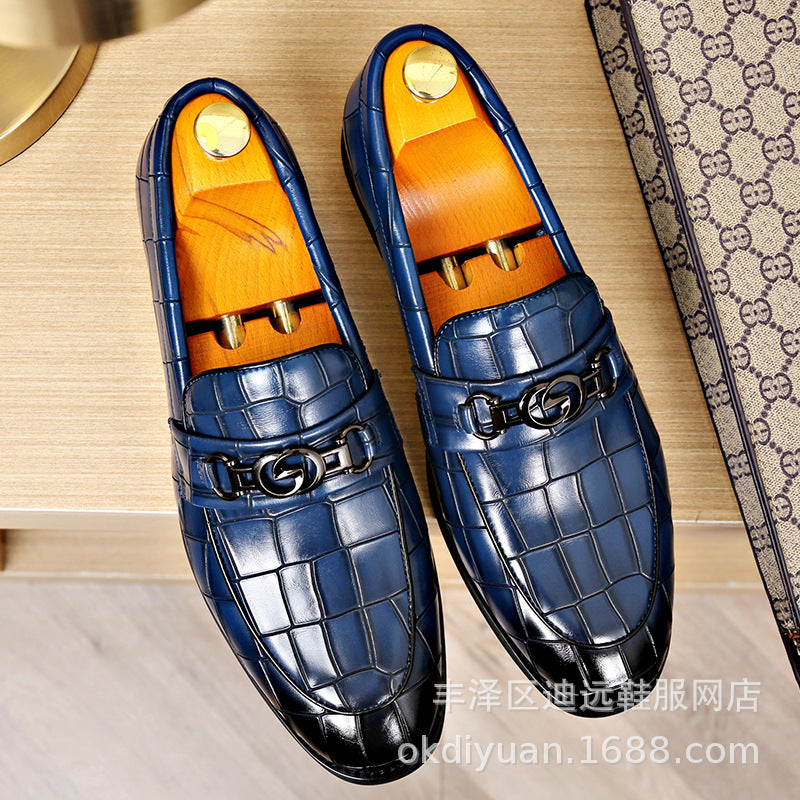 Embossed Horsebit Buckle Shoes in Various Color Options for Business Casual Style