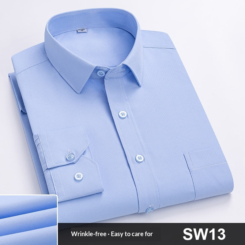 Mens Wrinkle-Free Blue-Striped Work Shirt for Effortless Style and Comfort