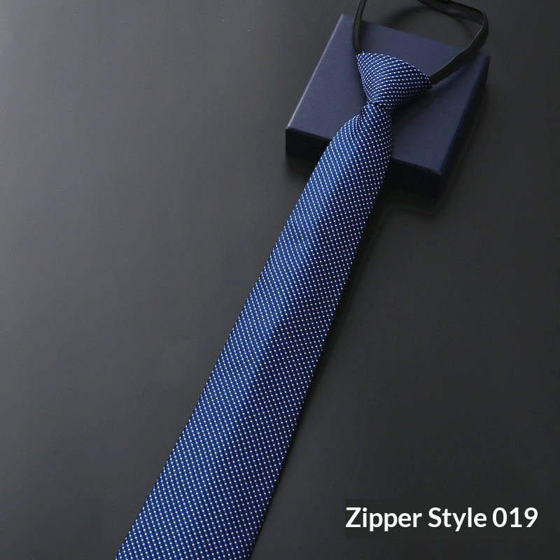 Mens Formal Zipper Tie with Blue Stripes for Business Attire - Neon North Clothing