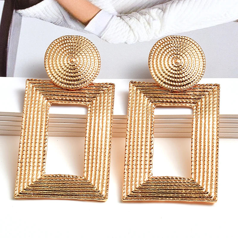 Geometric Gold Color Metal Dangle Drop Earrings - Neon North Clothing