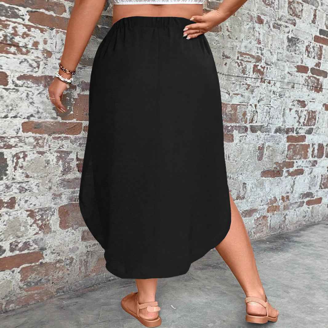 Plus-size Tie-front Split Skirt in Solid Color for Women
