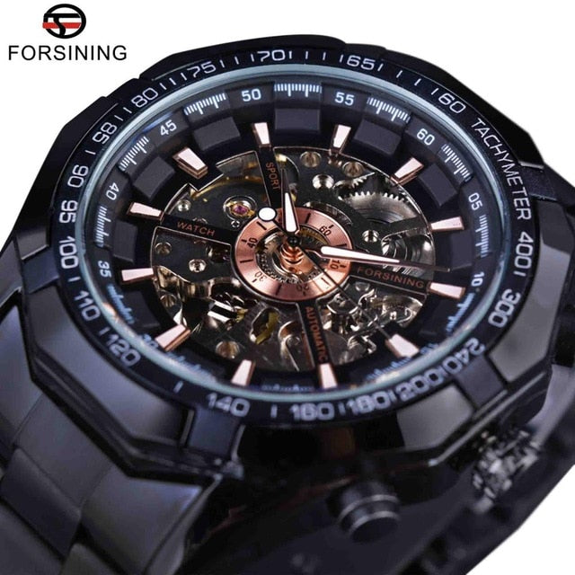 FORSINING Men's Skeleton Watch - Luxury Waterproof Silver Stainless Steel Design - Neon North Clothing