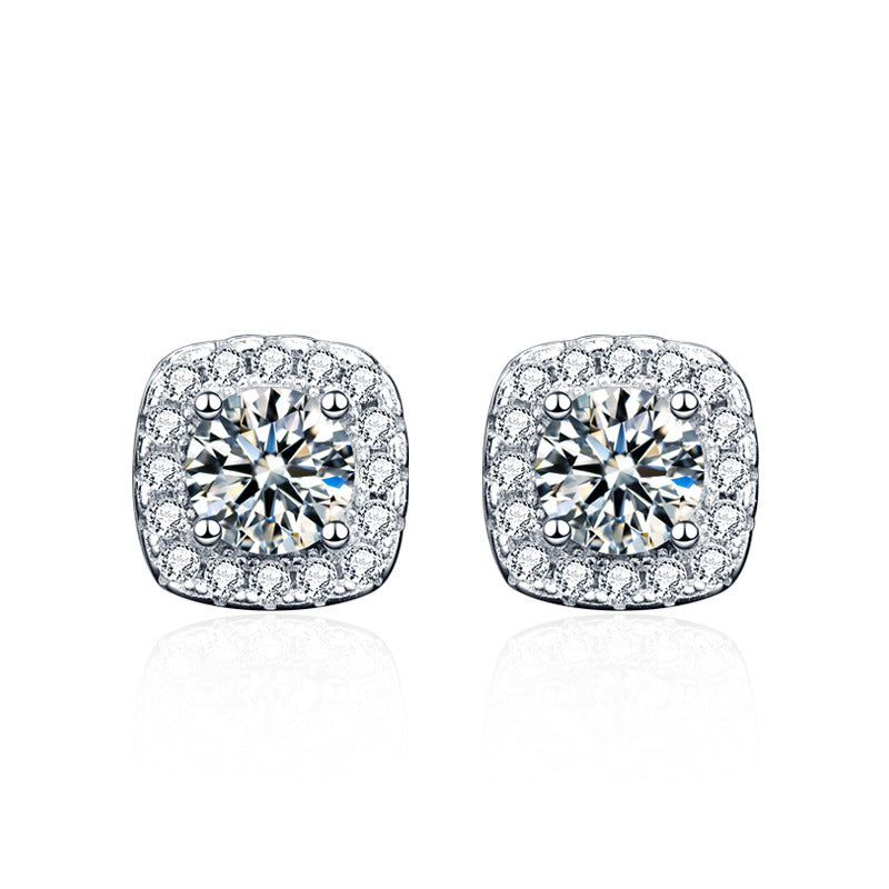 Classic Four Claw Moissanite Stud Earrings in Sterling Silver Gold Plated