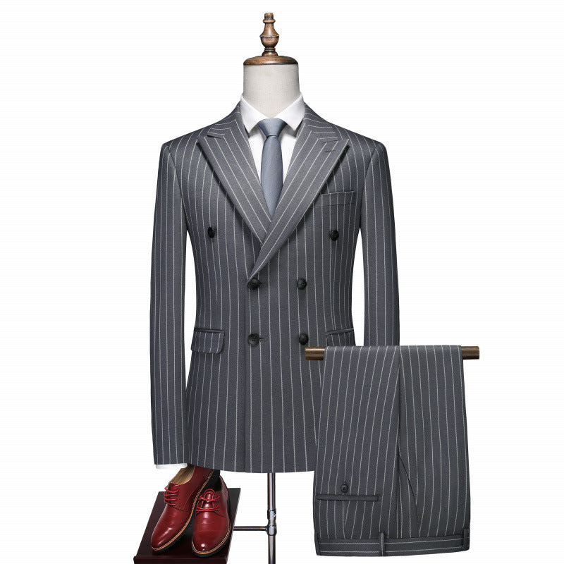 Casual Double-Breasted Striped Suit Set for Effortless Style
