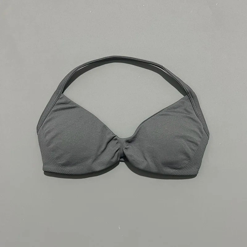 Strappy Backless Yoga Gym Bra with Push-up Removable Cups - Neon North Clothing