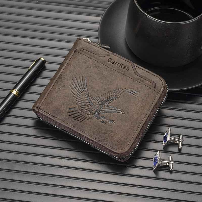 Short Retro Embossed Wallet for Men - Horizontal Design