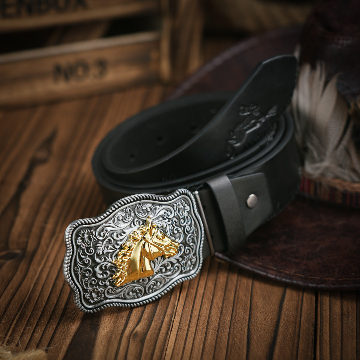 Punk Leather Denim Belt with Unique Wildlife Style Buckle - Neon North Clothing