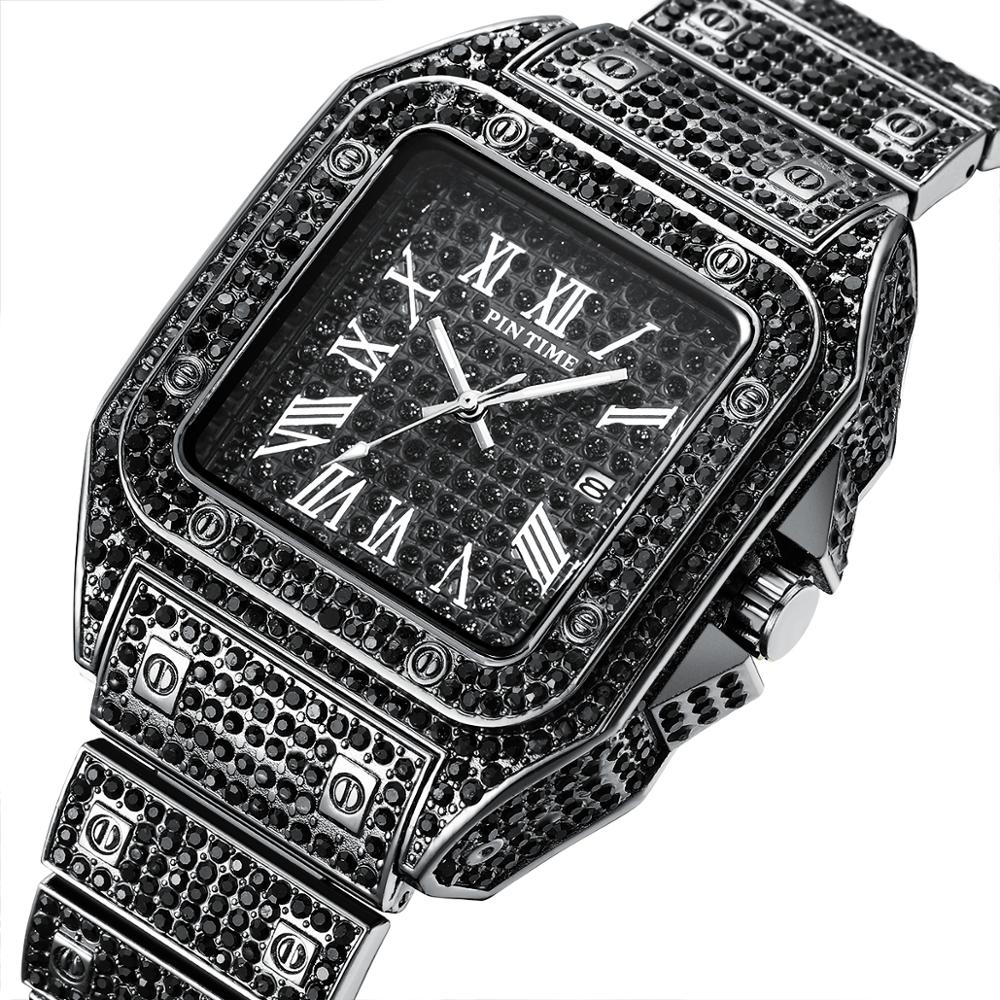 Hip Hop Diamond Wrist Watch - Iced Out Square Diamond Quartz Luxury Timepiece - Neon North Clothing