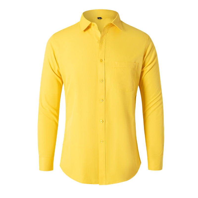 Solid Color Long Sleeve Men's Shirt - Slim Fit Casual Wear
